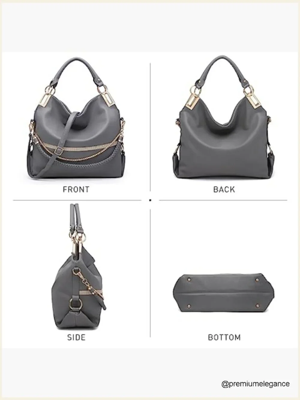 Large Hobo Bag with Rhinestone Accents Vegan Leather Tote Purse Shoulder Handbag